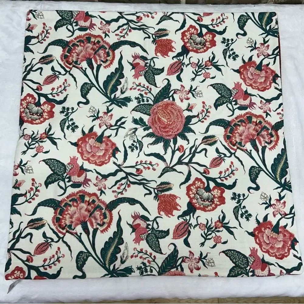 Pottery Barn Seely Floral Reversible Printed Accent Pillow Cover Cream Red NEW